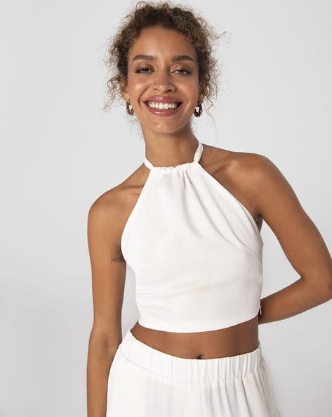 SAM Halter-Neck Fitted Crop Blouse