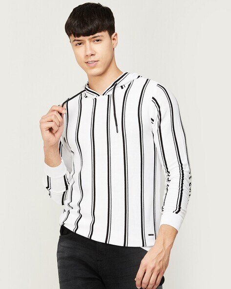 Bershka hoodie with 2025 vertical stripes in white