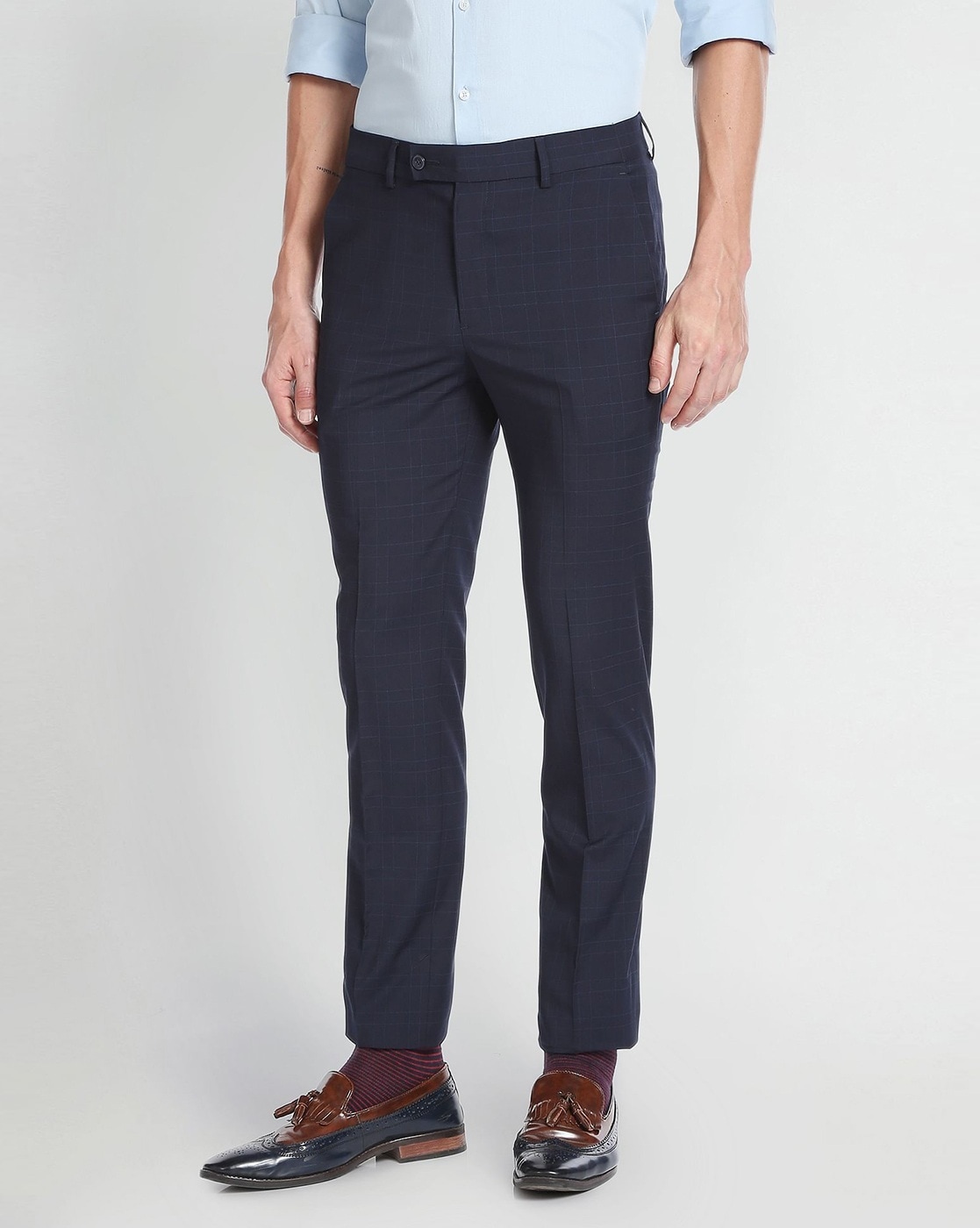 Buy Arrow Newyork Jackson Super Slim Fit Check Formal Trousers 