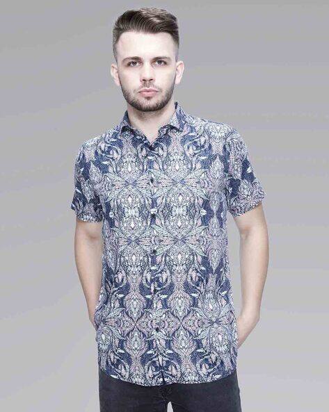 Men Leaf Print Slim Fit Casual Shirt