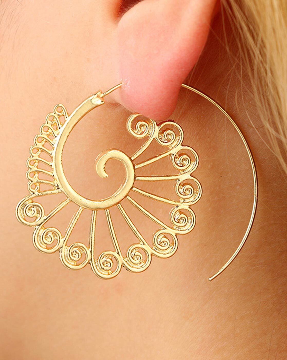 Gold spiral hoop on sale earrings