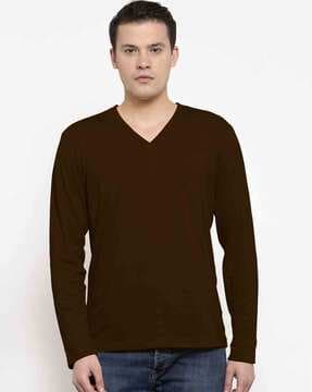 Regular Fit V-Neck T-Shirt with Ribbed Hems