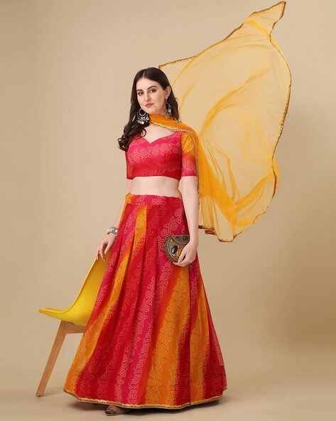 Buy Bandhani Lehenga Online Shopping | Pure Bandhej Lehnga Choli Best Price  | Samyakk | Long skirt top designs, Lehenga collection, Lehenga online  shopping