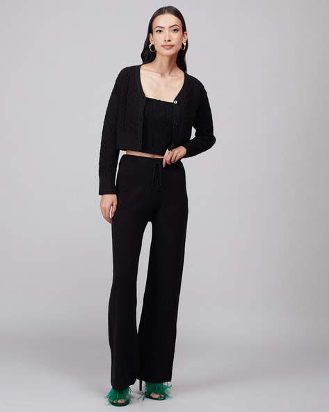 Buy Twenty Dresses by Nykaa Fashion Work Black Solid Wide Leg Trousers  online
