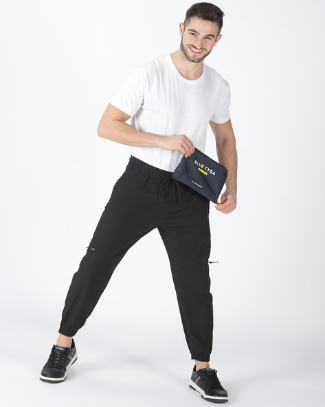 Men Pintuck Wide-Leg Joggers with Badge Detail