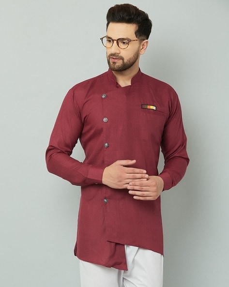 Cross side button hotsell kurta for men