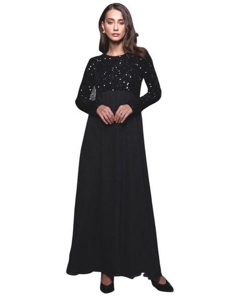Glitter-Embellished Long MOB Dress w/Short Sleeves | SMCDress