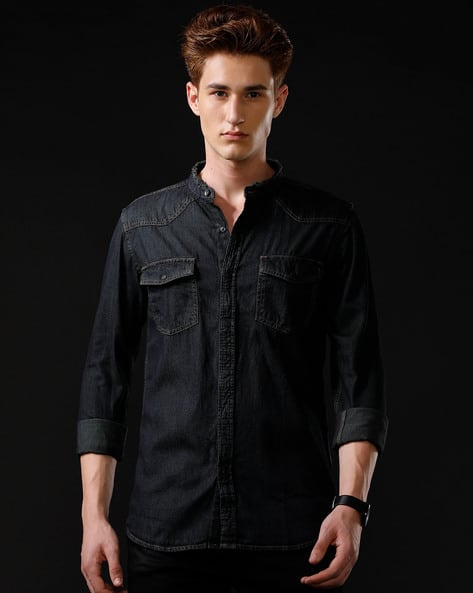 Mandarin Collar Slim-Fit Shirt
