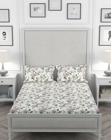 Rosarahome 200 TC Floral Print King Size Bedsheet with Pillow Covers