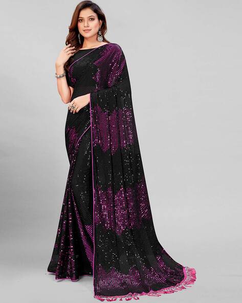 Dark Purple Shade Ready-made Lycra saree with attractive waist belt - Dress  me Royal