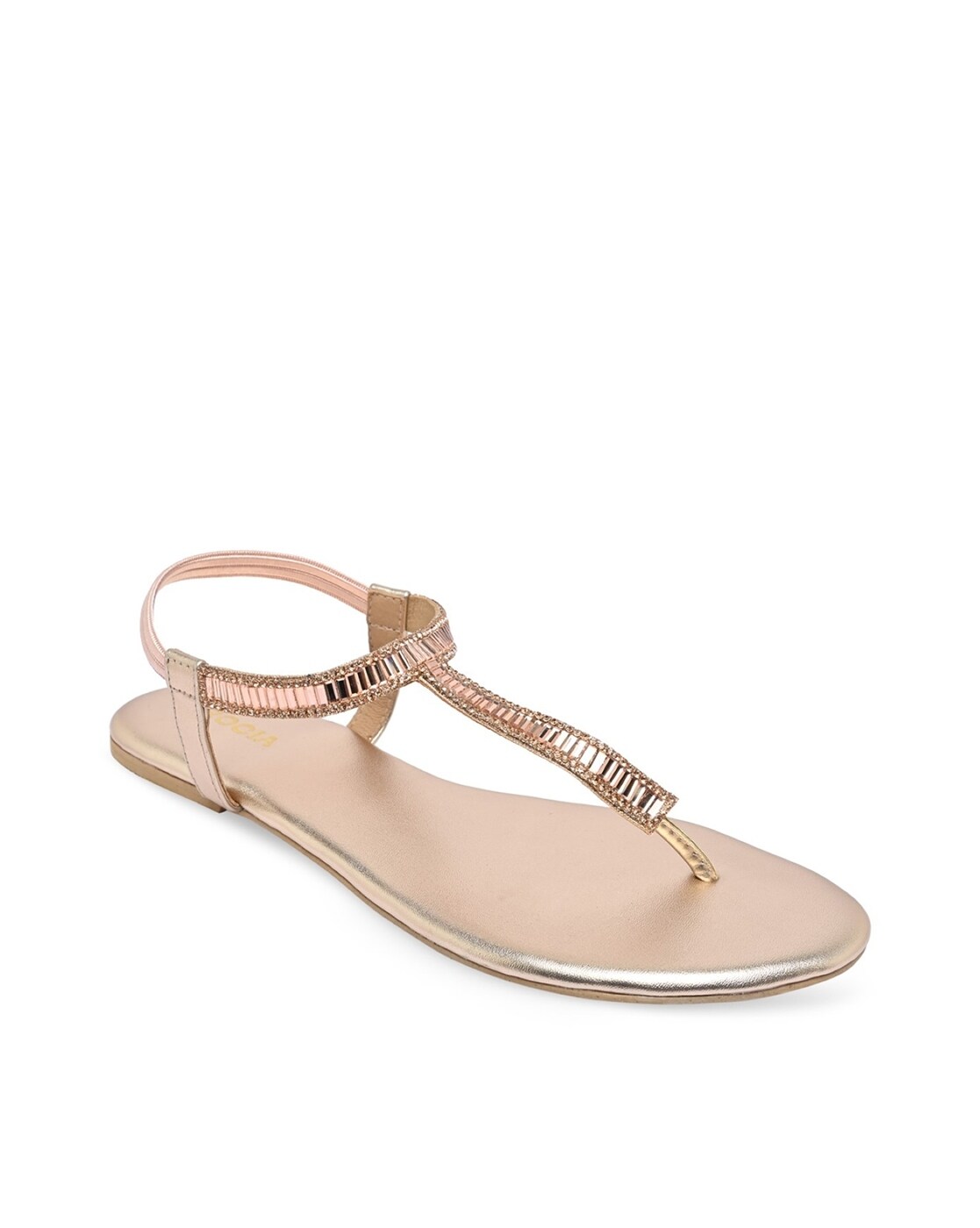 Rose Gold Sandals Open Toe Ankle Strap Flat Sandals|FSJshoes