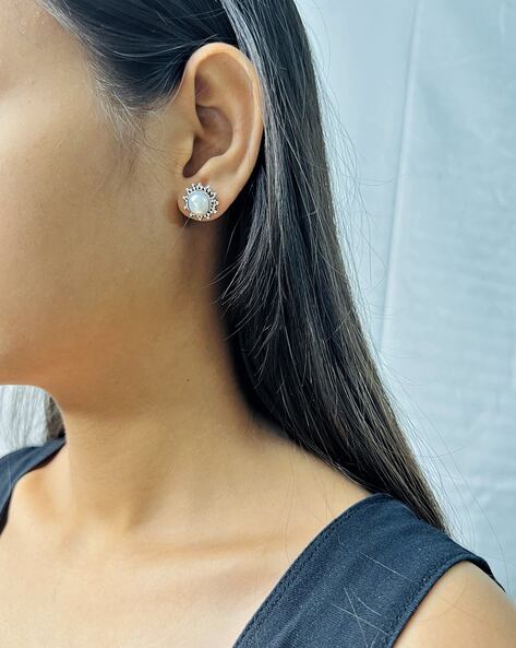 Buy PANASH Silver-Gold Dual Tone Circular Stud Earrings Online