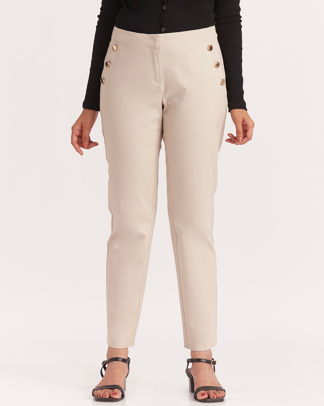Stacey Solomon Cream Paperbag Waist Tapered Trouser  In The Style