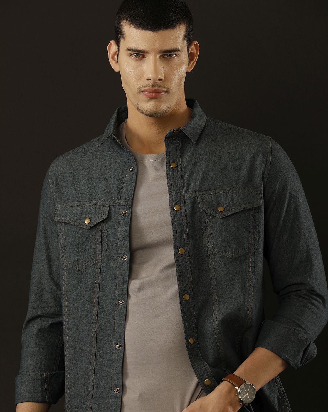 Buy Grey Contrast Stitch Urban Shirt for Men Online in India -Beyoung