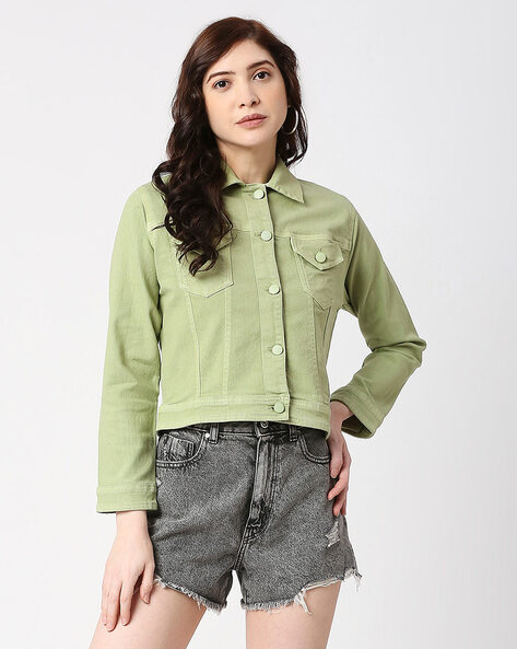 Buy Campus Sutra Women's Olive Green Regular Fit Denim Jacket For Winter  Wear | Collared Neck | Full Sleeve | Buttoned | Casual Jacket For Woman &  Girl | Western Stylish Jacket