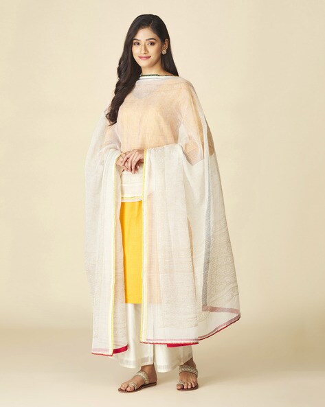 Checked Dupatta with Lace Border Price in India
