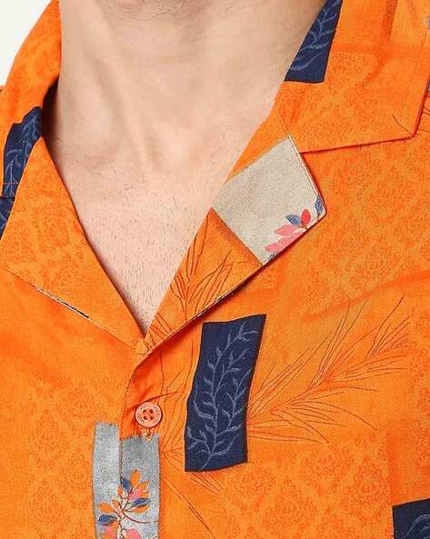 Orange Color Flex Oversized Cuban Collar Shirt