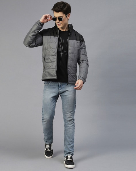 Pin on Men's grey denim jacket outfits