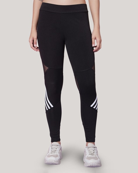 Ankle-Length Sports Leggings with Mesh Panel