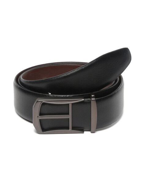 Men Black Textured Genuine Leather Reversible Belt – Teakwood Leathers