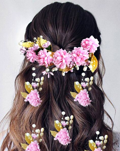 Amazon.com : Fangsen Wedding Rose Flower Hair Comb Bridal Flower Hair Clip  Floral Hair Accessories for Women an Girls (Pink) : Beauty & Personal Care