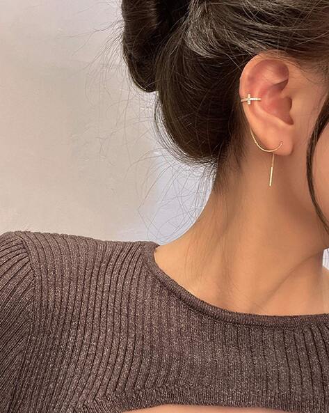 Tunnel Gold Earring - Gold Ear Cuff, Wide Helix Earring