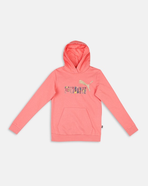 Logo Print Hoodie with Kangaroo Slip Pocket