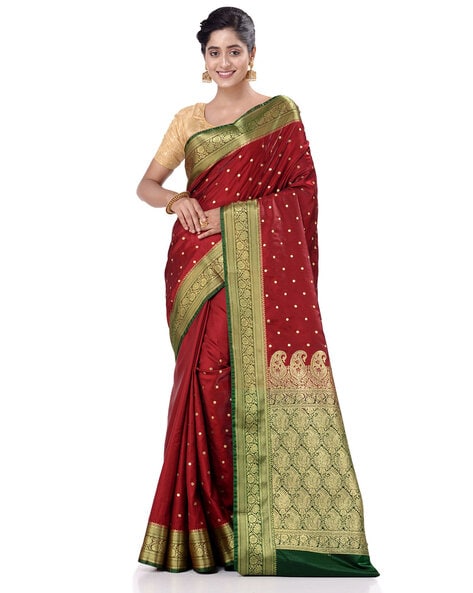 Buy Maroon Zari Work Banarasi Saree - Koskii