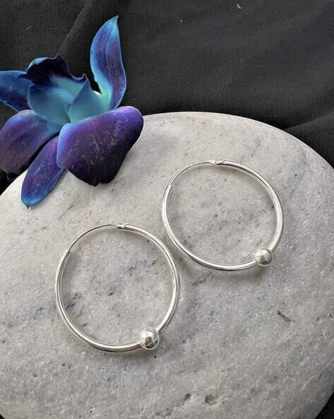 Sterling Silver Beaded Hoop Earrings - Ruby Lane