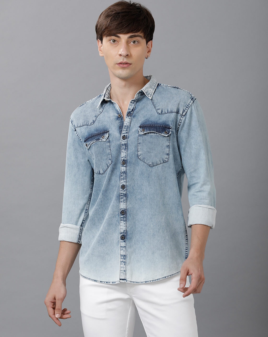 Shop Ice Blue Jeans Shirt for Men Online at Great Price – Badmaash