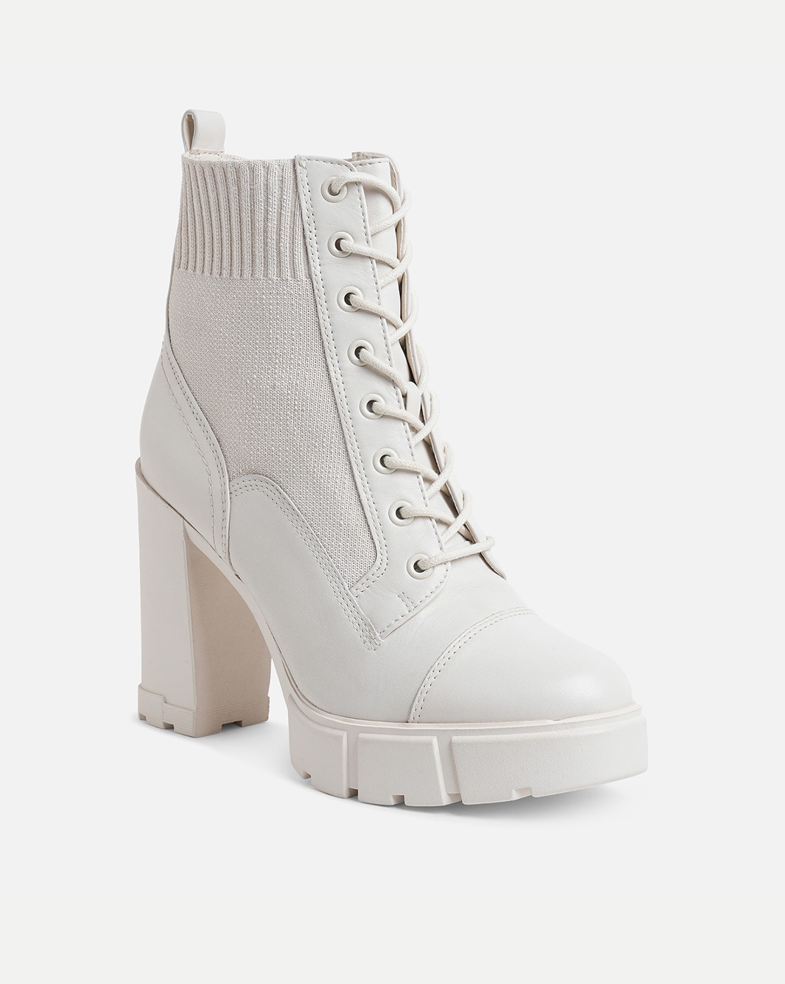 ZARA ECRU WHITE Canvas Chunky Heel Ankle Boots UK6 EU39 US8 # 754 £30.00 -  PicClick UK