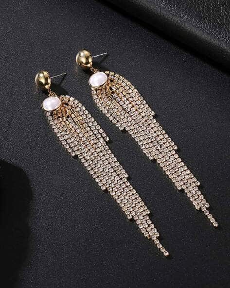 Crystal-Studded Tasselled Drop Earrings