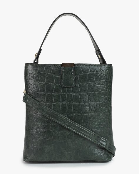 Dark green croc embossed tote bag best sale