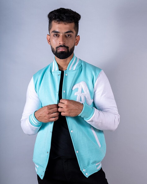 Mens blue hot sale varsity jacket