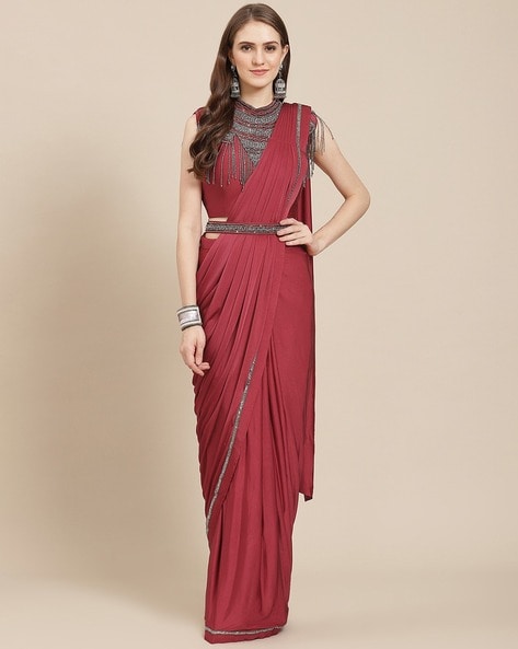 Buy Grancy Firozi Ready To Wear Stylish Saree with Stiched Designer Blouse  at