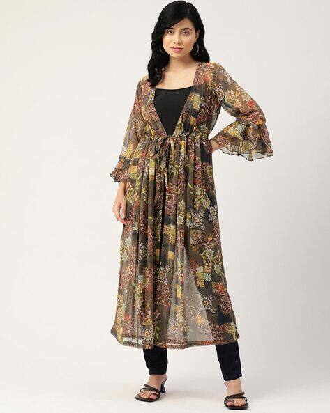 Floral Print Shrug with Bell Sleeves