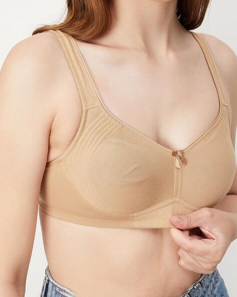 Beige Non Wired Thick Straps Comfortable Bra Shop Now