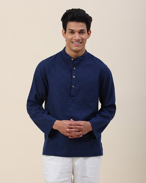 Fabindia Embroidered Band-Collar Kurta