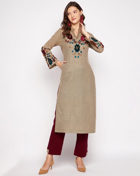 Embroidered Straight Kurta Set Price in India