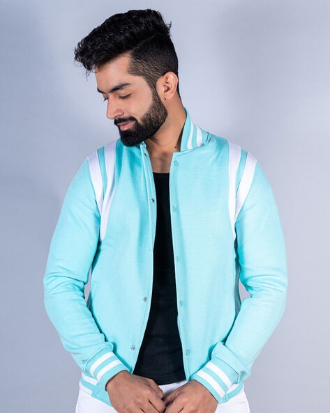 Buy Sky Blue Plain Kurta with Off-White Nehru Jacket for Men