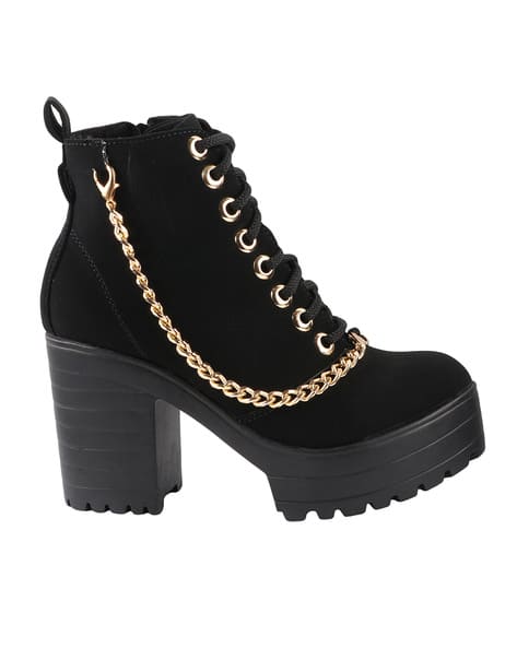 Ankle-Length Boots with Chain Accent