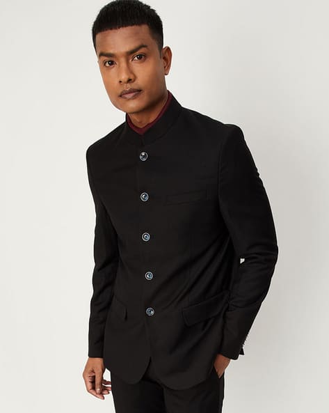 Mandarin Collar Blazer with Side Pockets