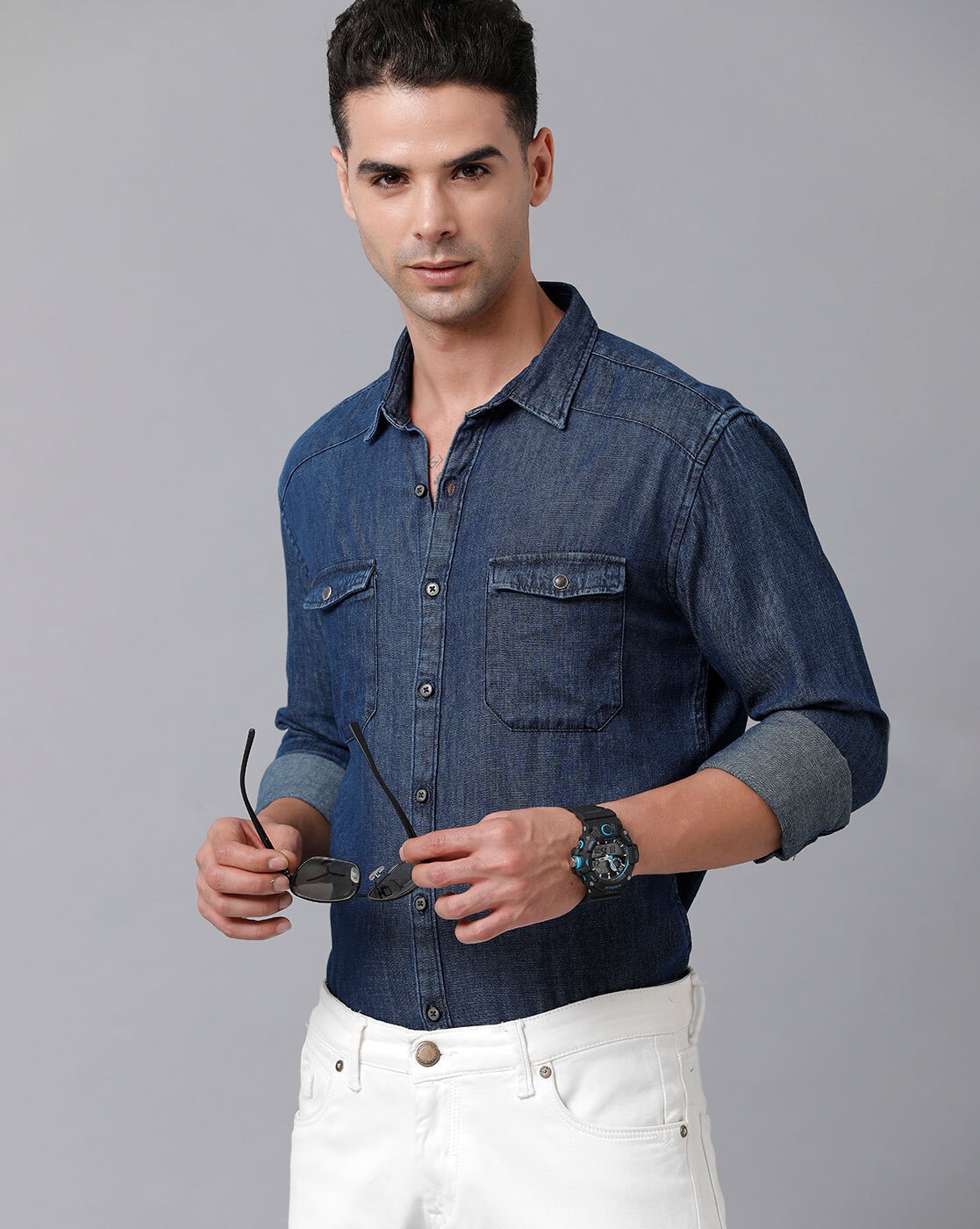 FITTED Denim Shirt (Modern Fit) Blue Men Shirts