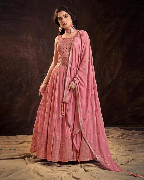 Georgette Print Anarkali Gown & Border Gota Patti Lace Work Gown With –  Vika Fab
