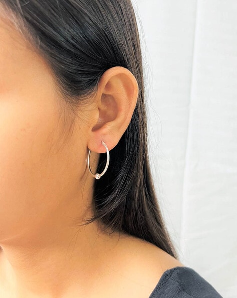 Buy Sterling Silver Beaded Hoop Earrings 4.30 Grams at ShopLC.