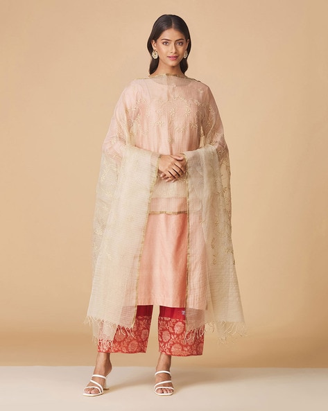 Embroidered Dupatta with Fringes Price in India