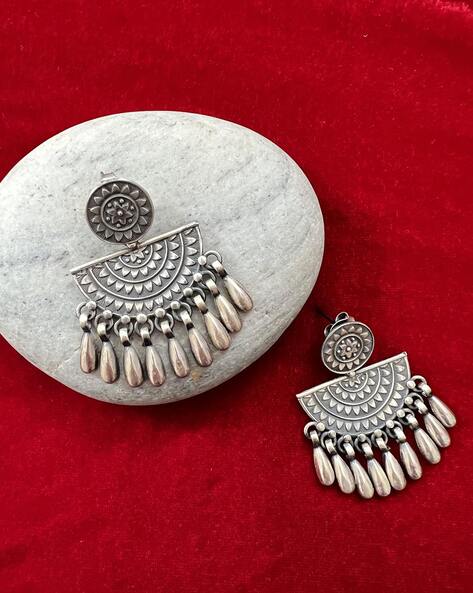 German Silver Jhumka Earrings in Circular Design with Jhumki's –  ShopBollyWear.Com