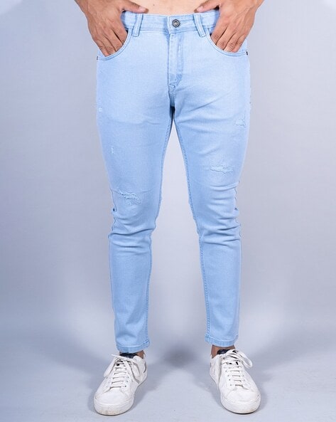 Mens Classic Vintage Light Blue Ripped Jeans Men Fashion Korean Style  Embroidery Straight Slim Fit Denim Pants - AliExpress
