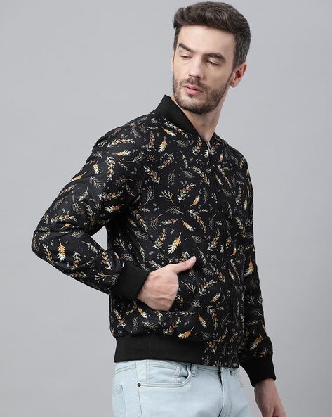 Men Gold & Black Combination Bomber Jacket