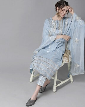 Sky Blue Lace Suit - Adizya